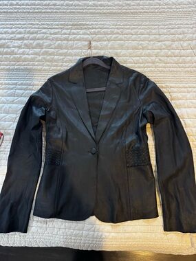 Armani Collezioni Black Leather Single-Button Blazer